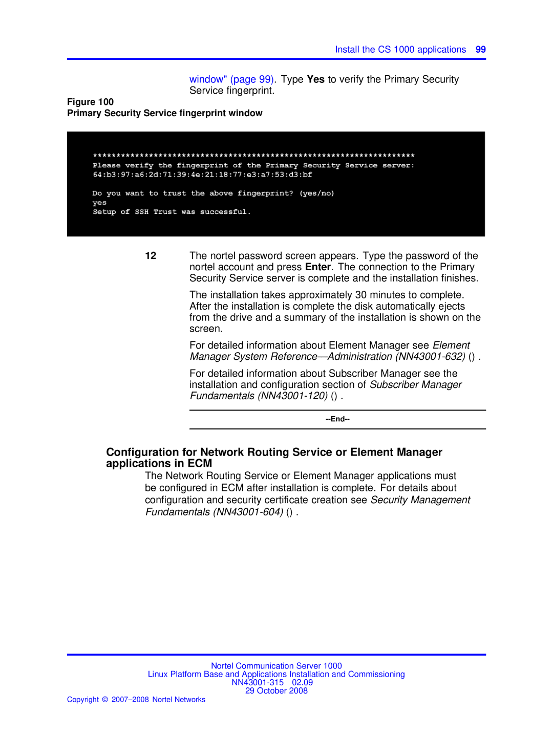 Nortel Networks NN43001-315 manual Primary Security Service fingerprint window 