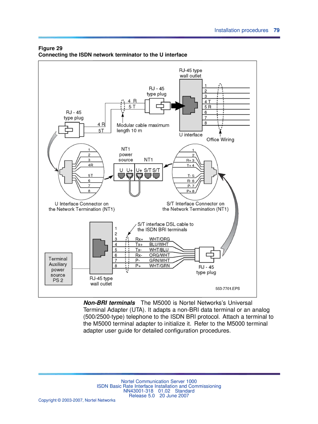 Nortel Networks NN43001-318 manual Connecting the Isdn network terminator to the U interface 