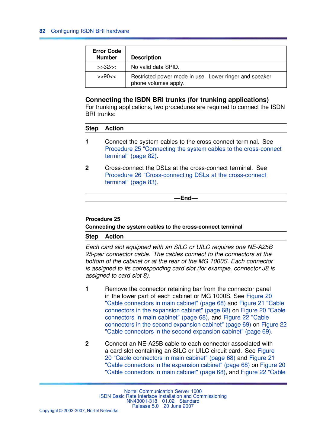 Nortel Networks NN43001-318 manual Connecting the Isdn BRI trunks for trunking applications, Error Code Number Description 