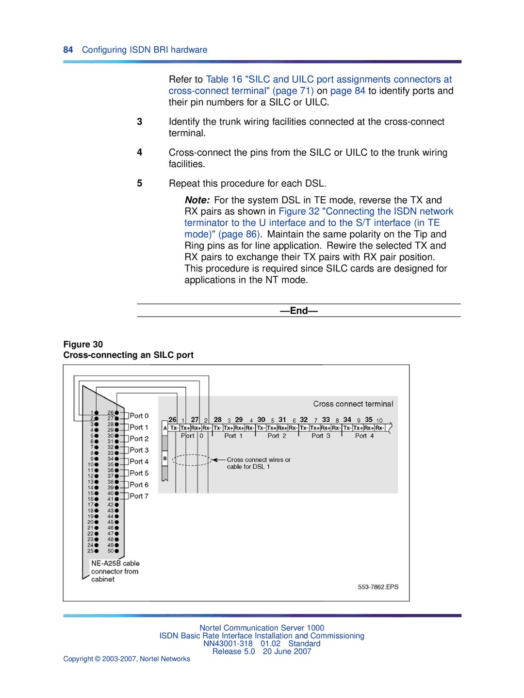 Nortel Networks NN43001-318 manual Cross-connecting an Silc port 