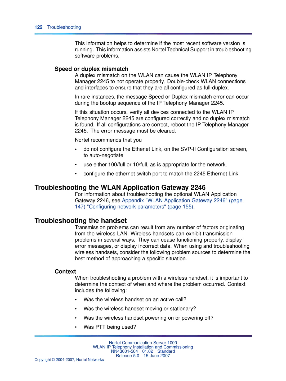 Nortel Networks NN43001-504 manual Troubleshooting the Wlan Application Gateway, Troubleshooting the handset, Context 