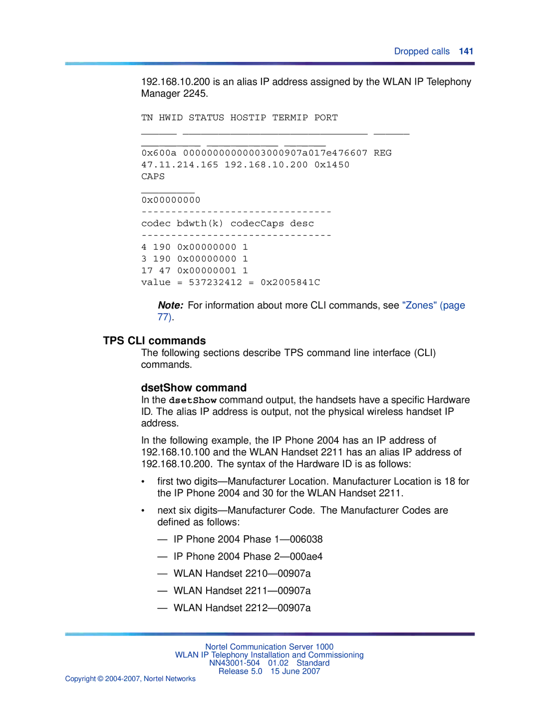 Nortel Networks NN43001-504 manual TPS CLI commands, DsetShow command 