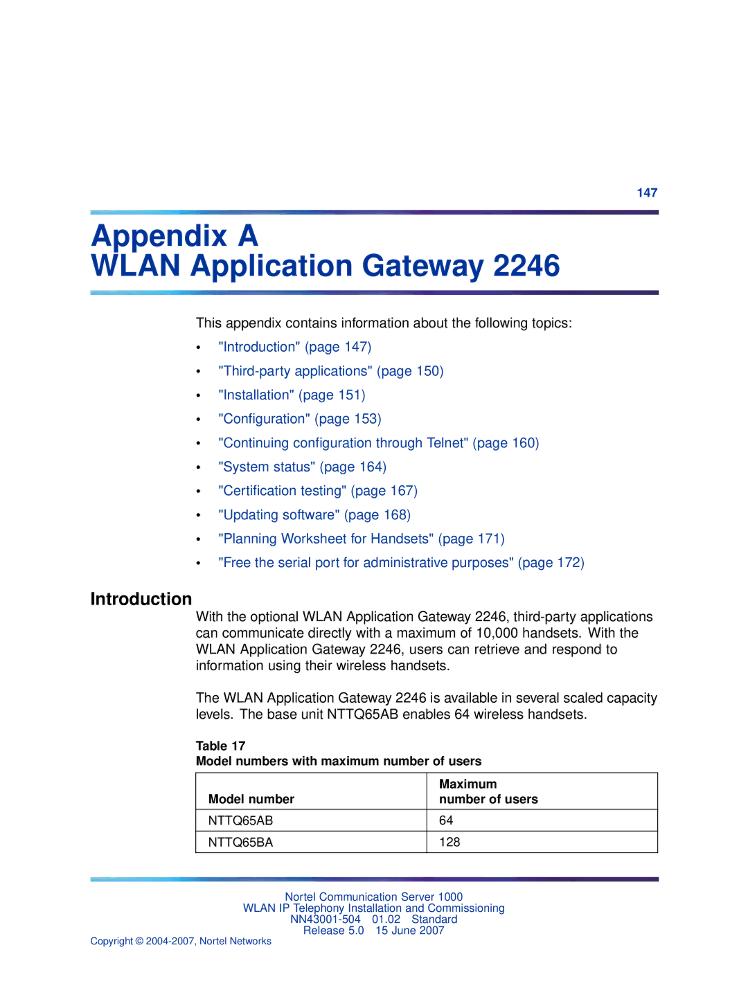 Nortel Networks NN43001-504 manual Appendix a Wlan Application Gateway, NTTQ65AB NTTQ65BA 