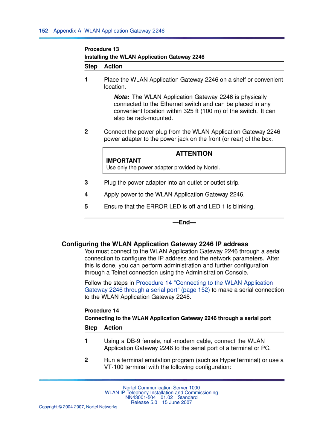 Nortel Networks NN43001-504 manual Conﬁguring the Wlan Application Gateway 2246 IP address 