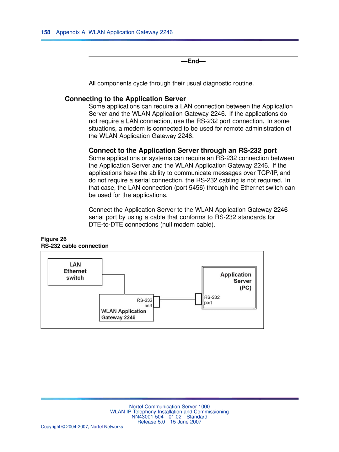 Nortel Networks NN43001-504 Connecting to the Application Server, Connect to the Application Server through an RS-232 port 