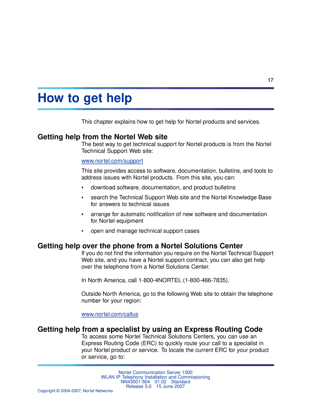 Nortel Networks NN43001-504 manual How to get help, Getting help from the Nortel Web site 