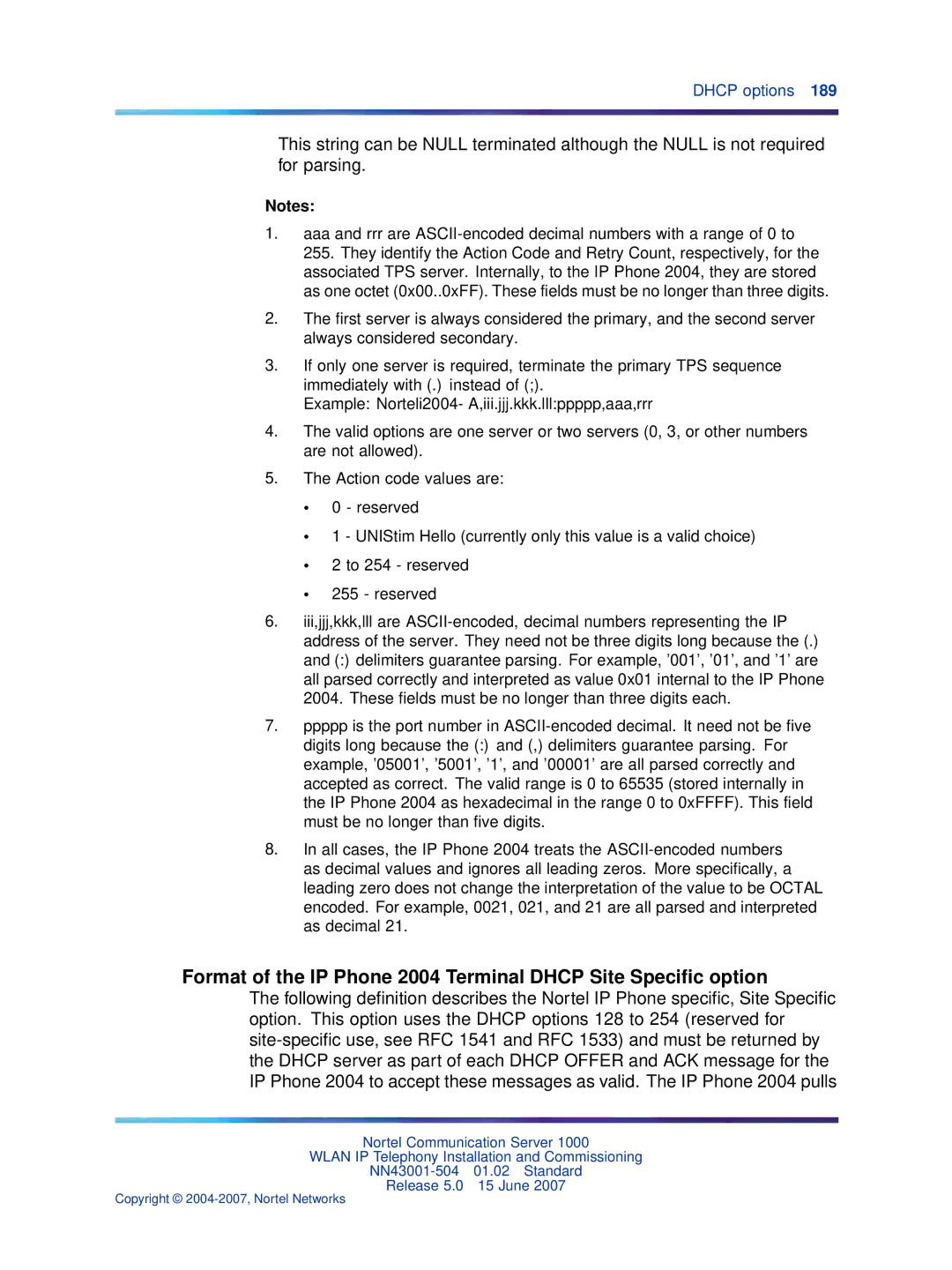 Nortel Networks NN43001-504 manual Dhcp options 