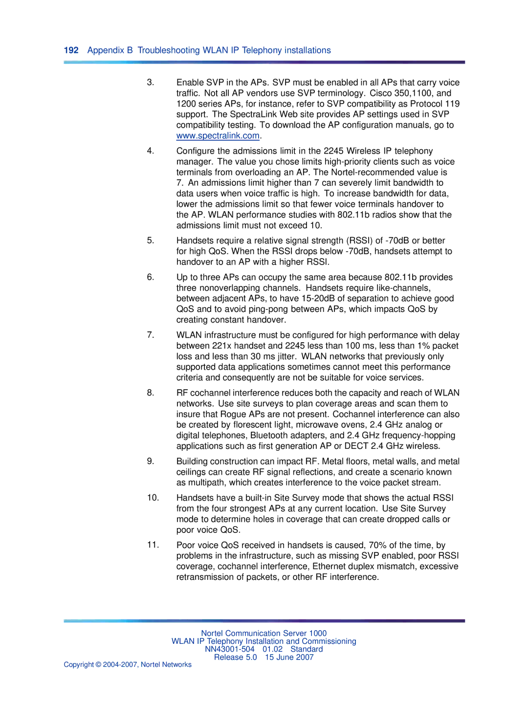 Nortel Networks NN43001-504 manual Appendix B Troubleshooting Wlan IP Telephony installations 