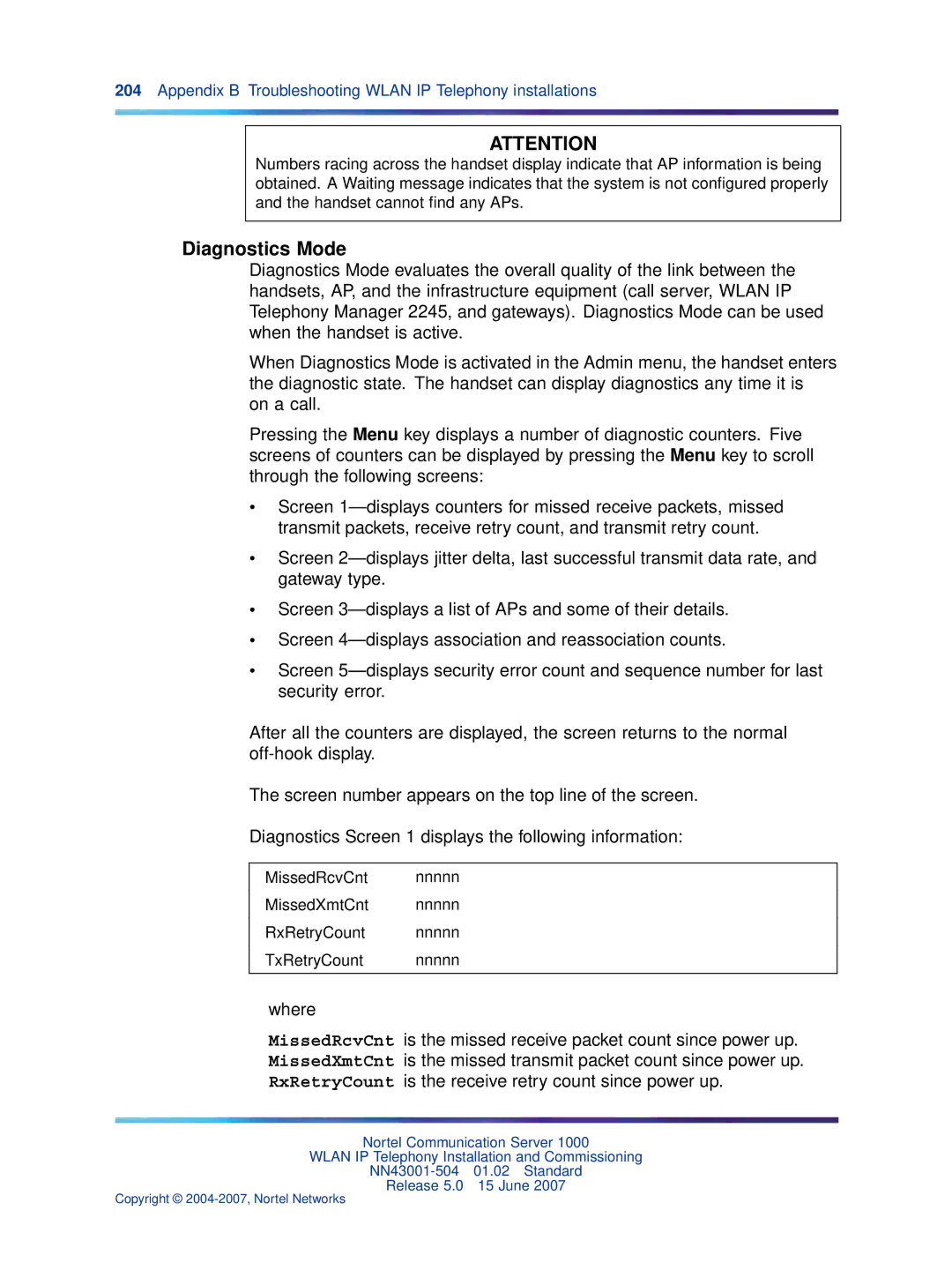 Nortel Networks NN43001-504 manual Diagnostics Mode 