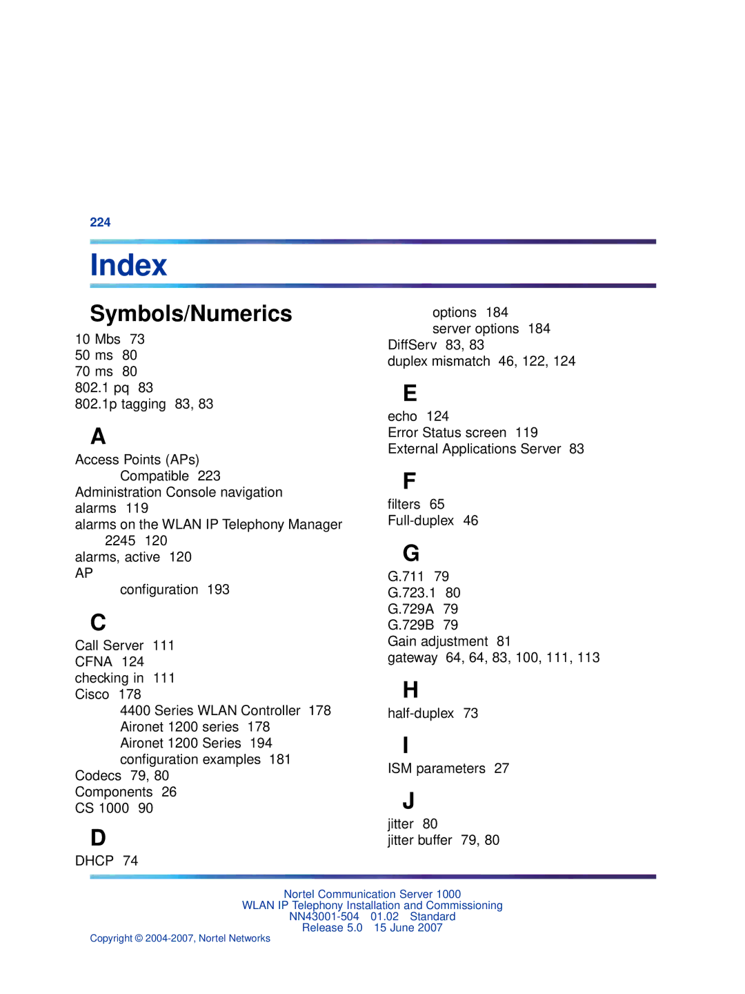 Nortel Networks NN43001-504 manual Index, Symbols/Numerics 