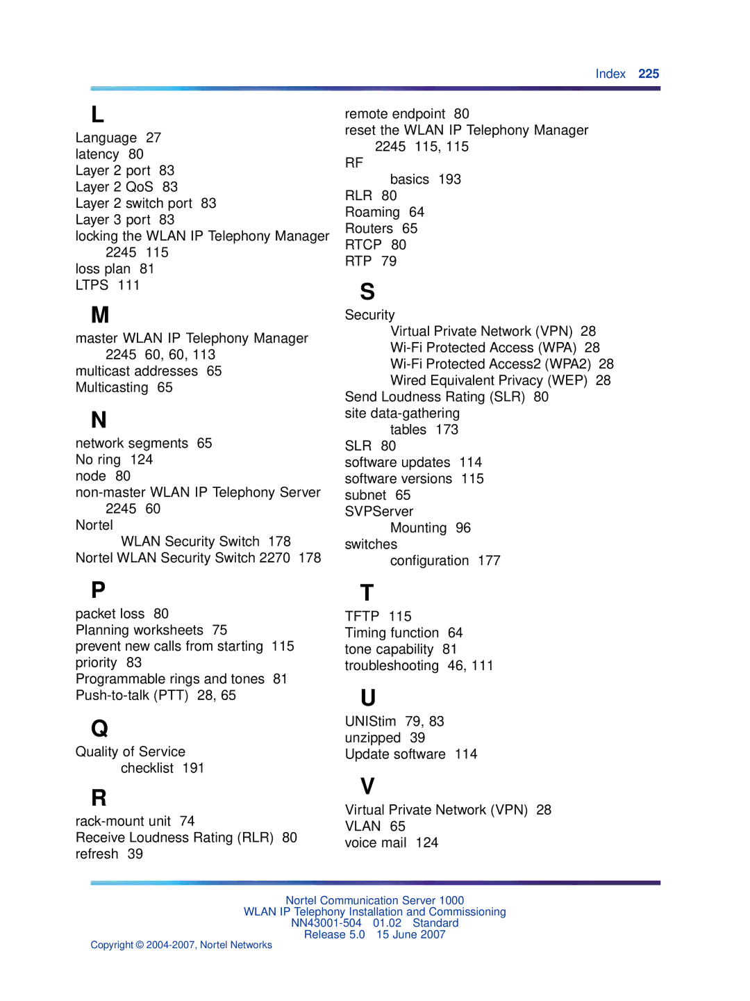 Nortel Networks NN43001-504 manual Index 