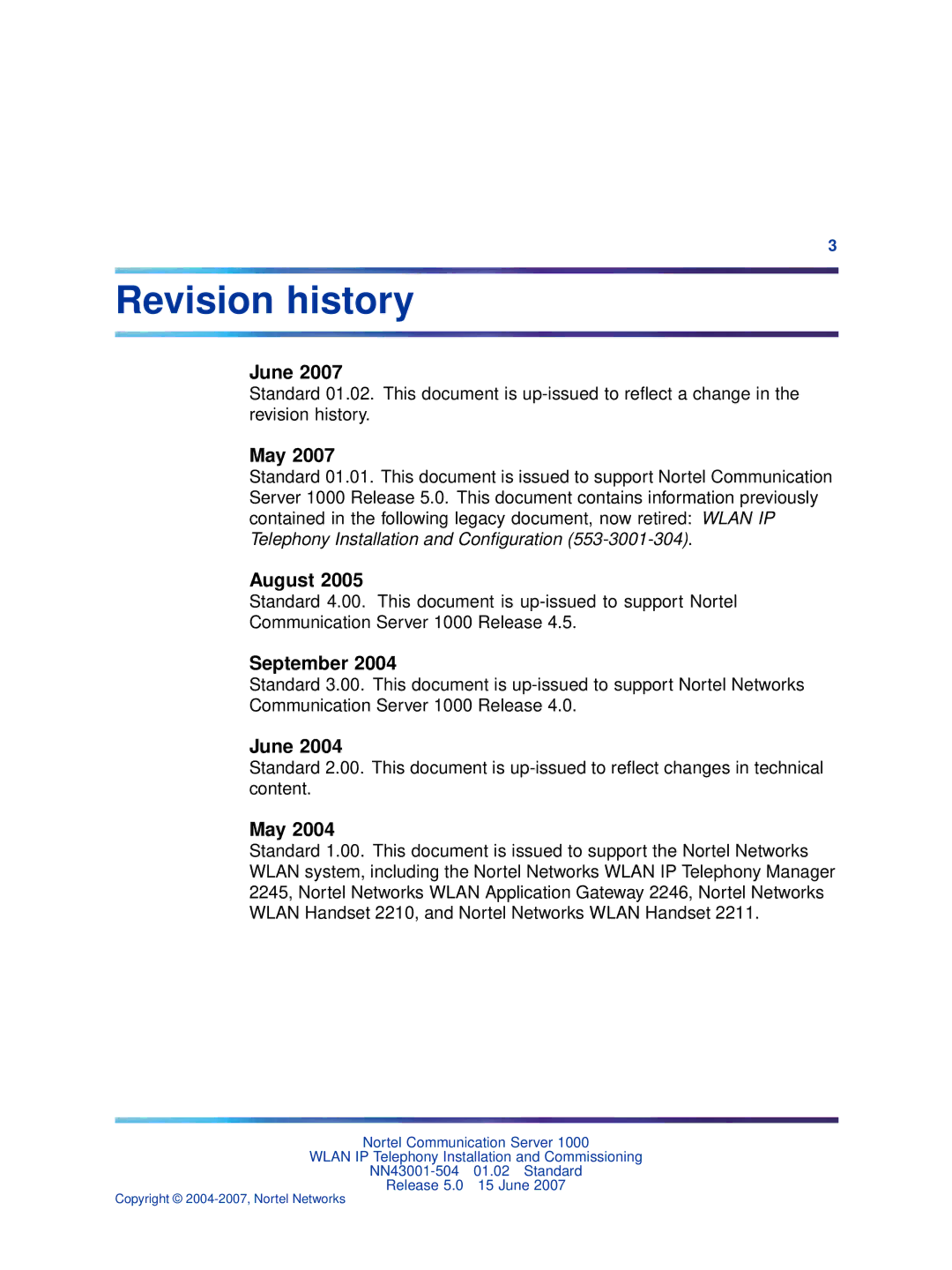 Nortel Networks NN43001-504 manual Revision history, June, May, August, September 