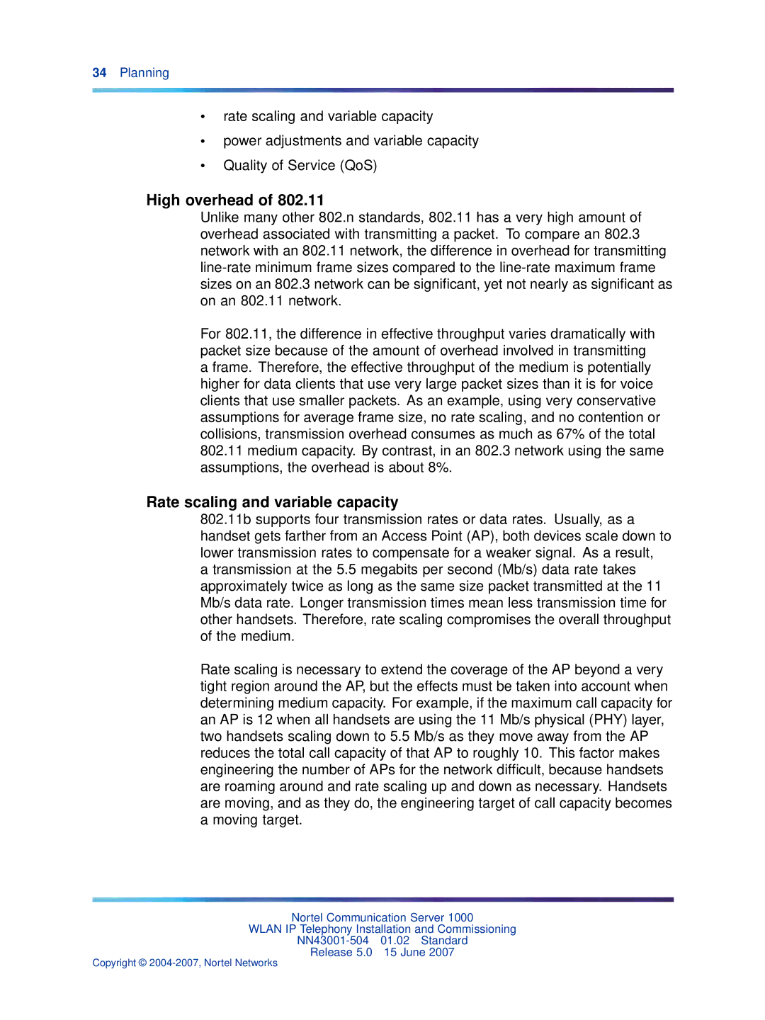 Nortel Networks NN43001-504 manual High overhead, Rate scaling and variable capacity 