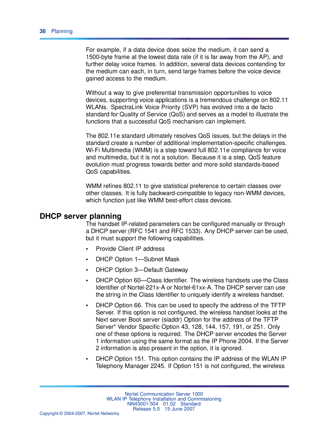 Nortel Networks NN43001-504 manual Dhcp server planning 