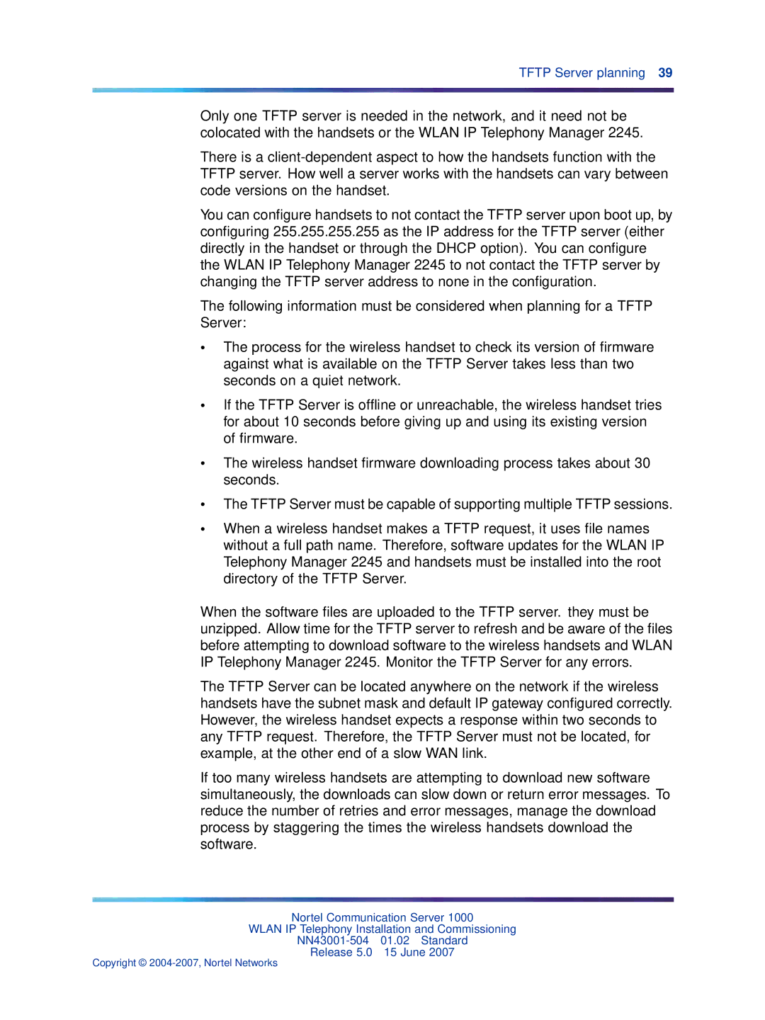 Nortel Networks NN43001-504 manual Tftp Server planning 