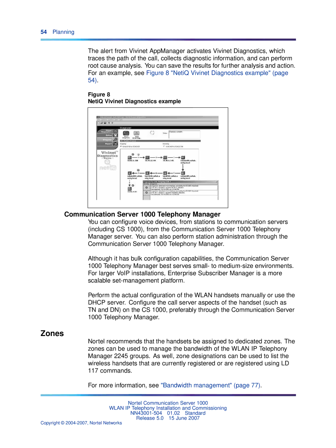 Nortel Networks NN43001-504 manual Zones, Communication Server 1000 Telephony Manager, NetiQ Vivinet Diagnostics example 