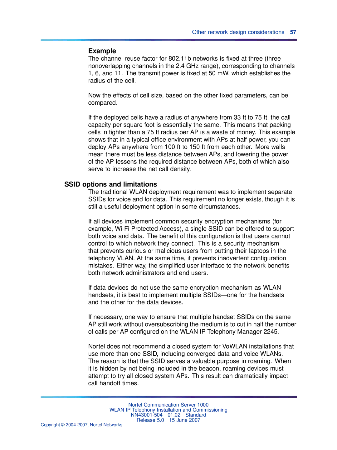 Nortel Networks NN43001-504 manual Example, Ssid options and limitations 