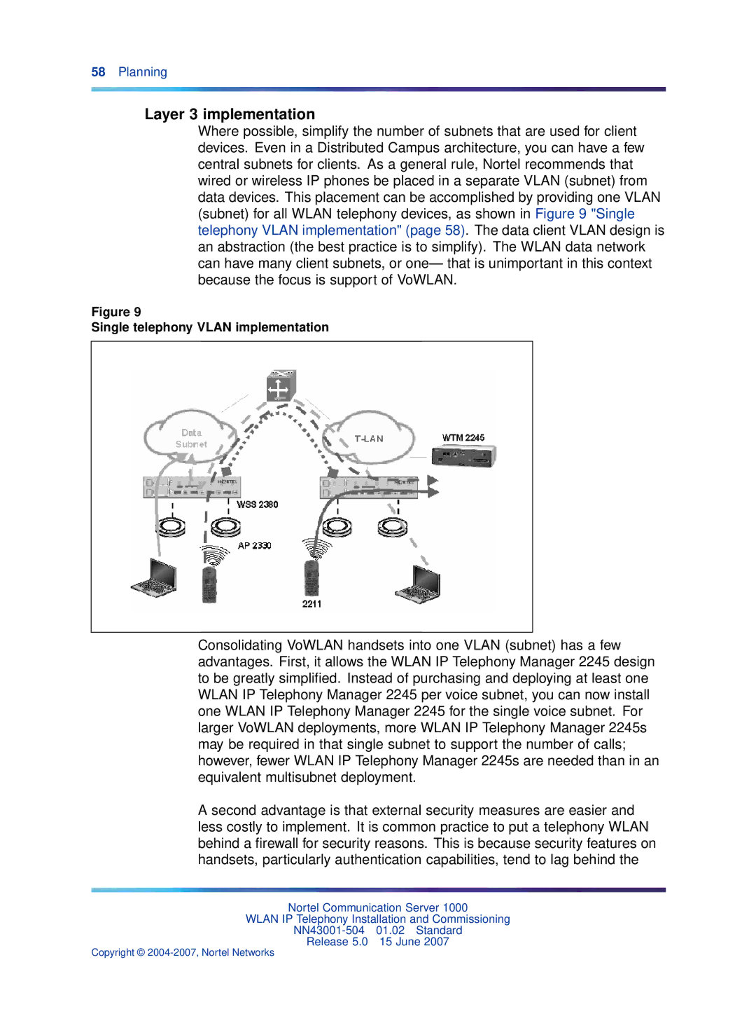 Nortel Networks NN43001-504 manual Layer 3 implementation, Single telephony Vlan implementation 