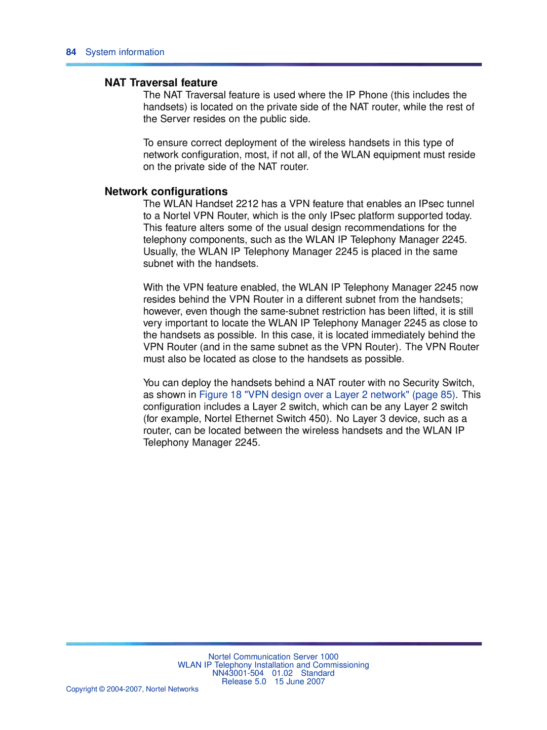 Nortel Networks NN43001-504 manual NAT Traversal feature, Network conﬁgurations 