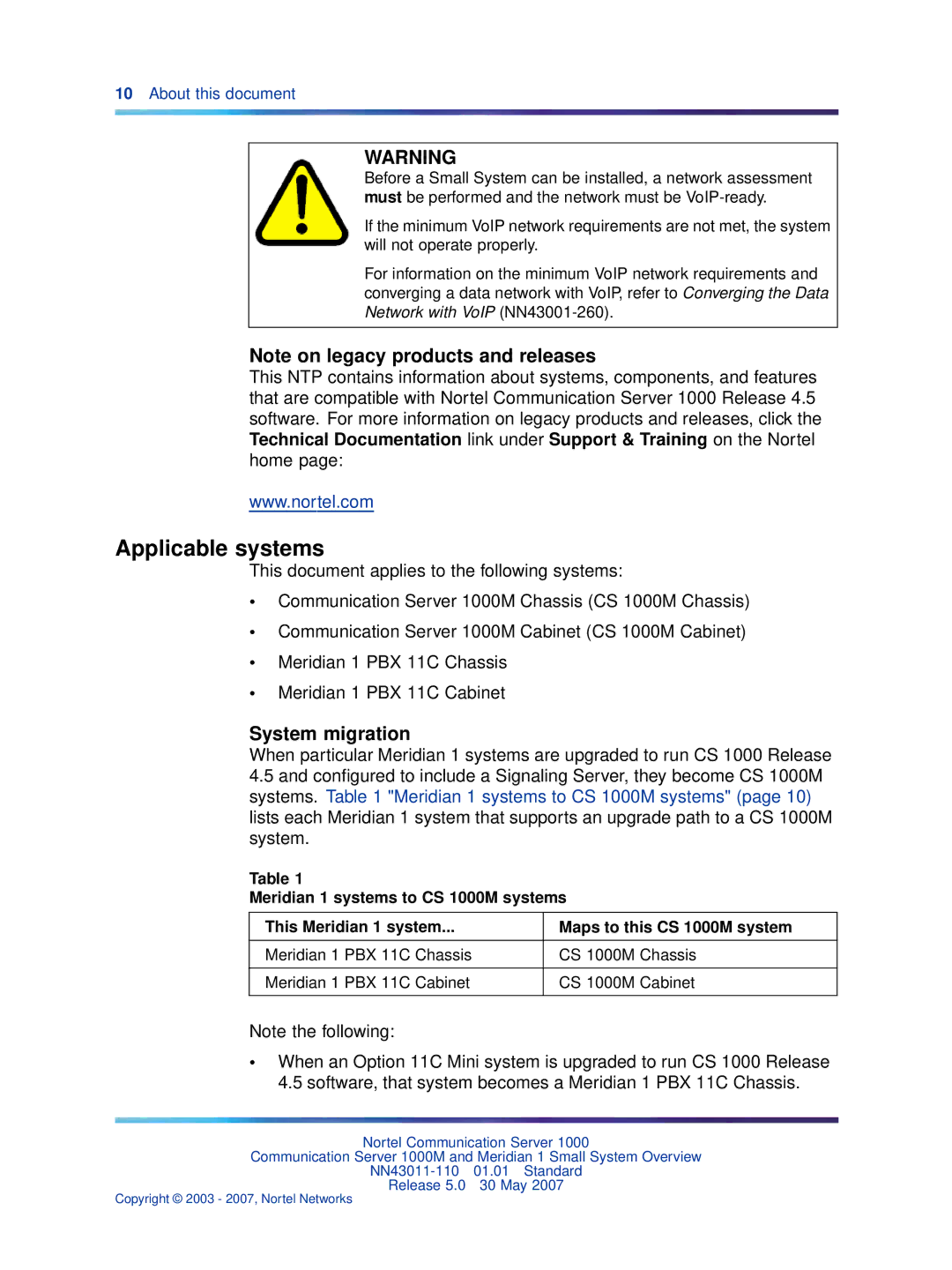 Nortel Networks NN43011-110 manual Applicable systems, System migration 