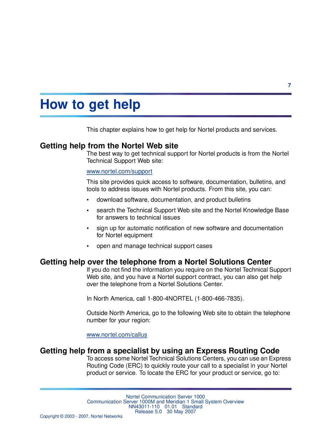 Nortel Networks NN43011-110 manual How to get help, Getting help from the Nortel Web site 