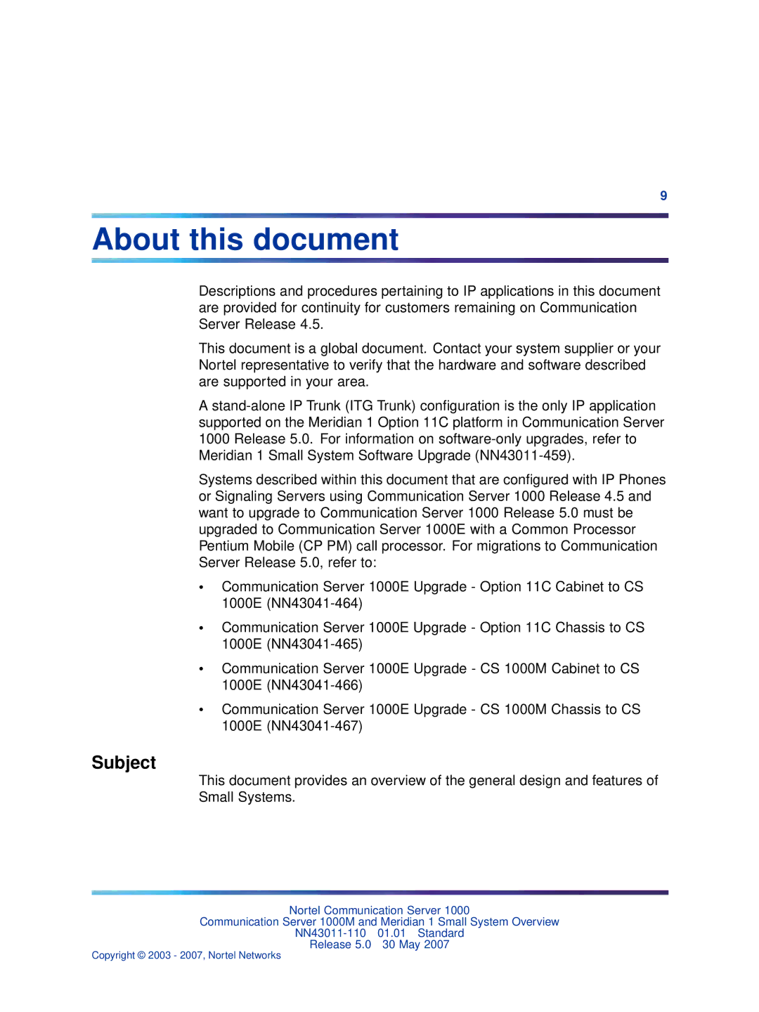 Nortel Networks NN43011-110 manual About this document, Subject 