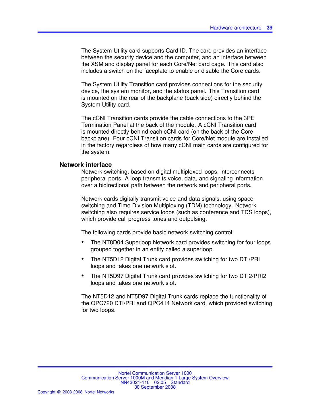 Nortel Networks NN43021-110 manual Network interface 