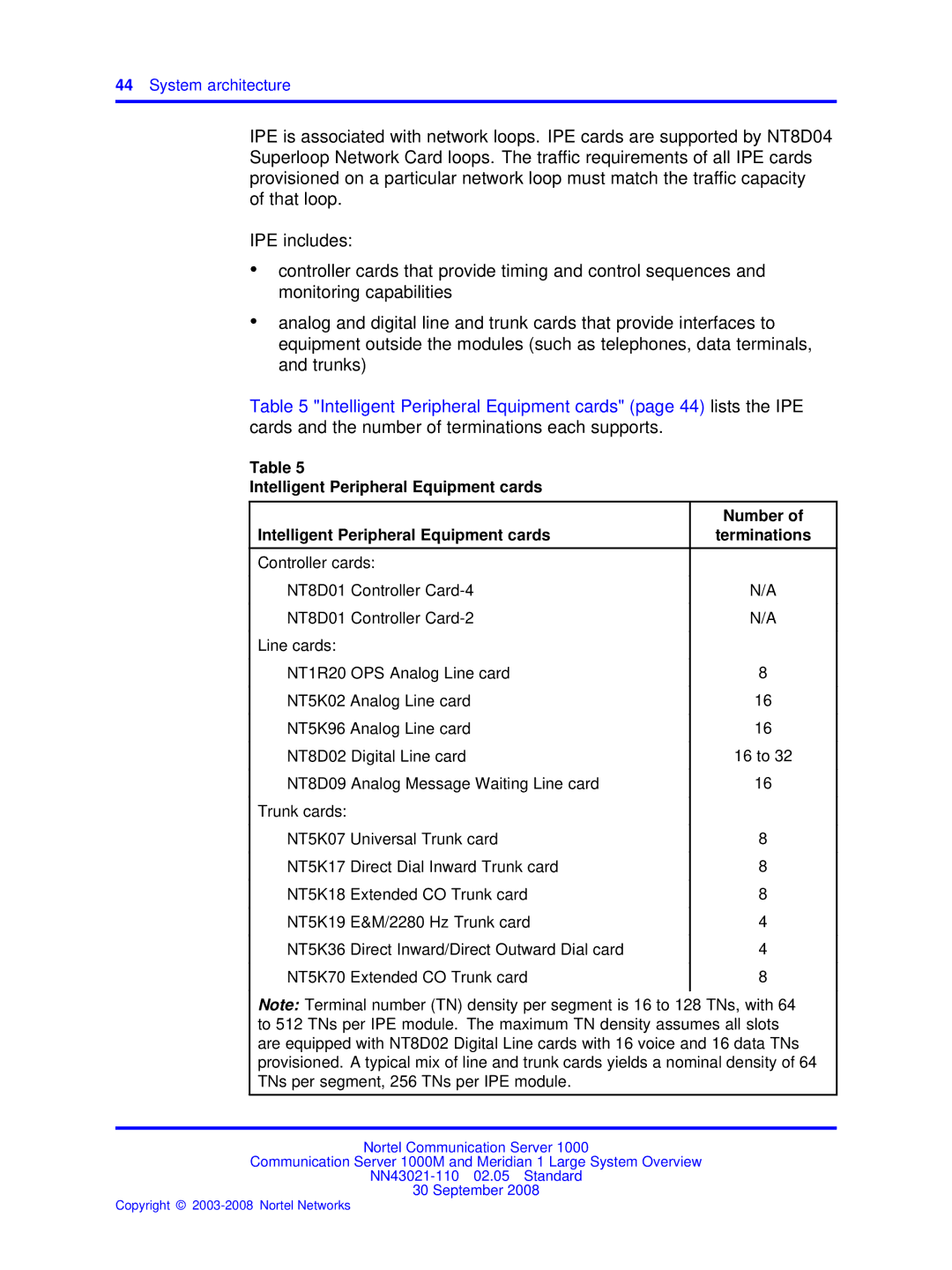 Nortel Networks NN43021-110 manual Intelligent Peripheral Equipment cards Number Terminations 