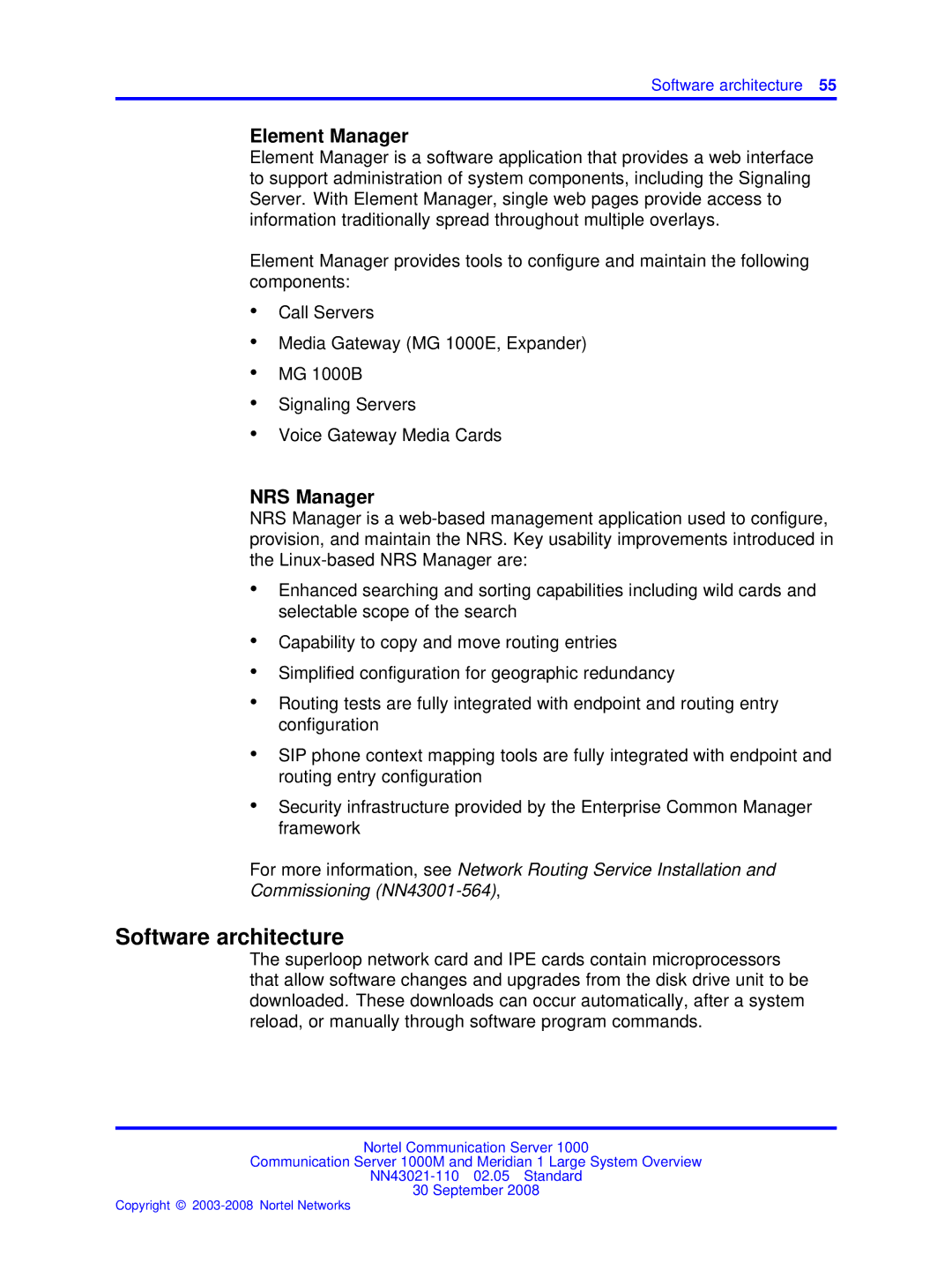 Nortel Networks NN43021-110 manual Software architecture, Element Manager, NRS Manager 