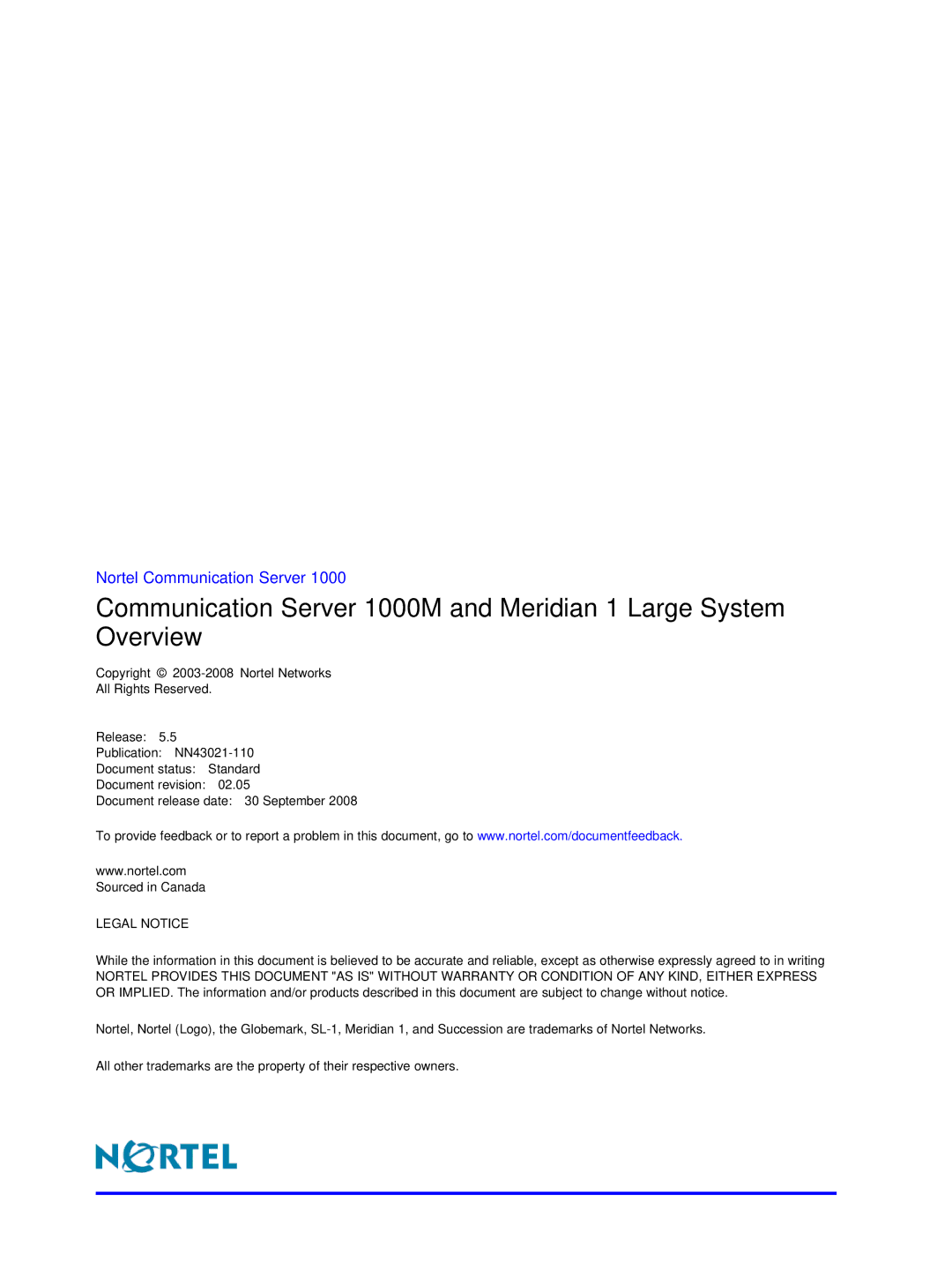 Nortel Networks NN43021-110 manual Nortel Communication Server 