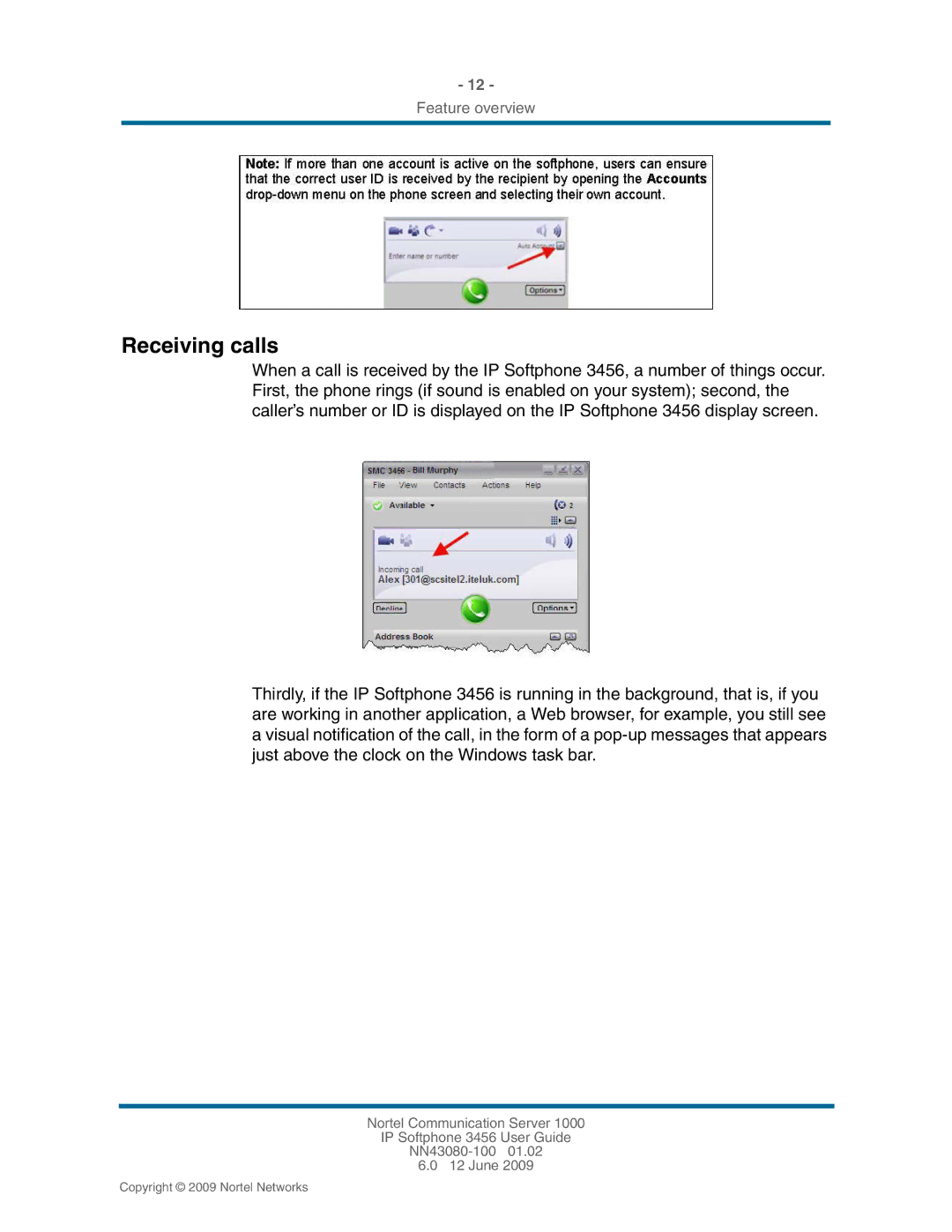 Nortel Networks NN43080-100, 3456 manual Receiving calls 