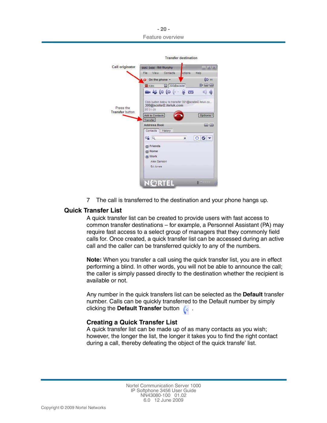 Nortel Networks NN43080-100, 3456 manual Creating a Quick Transfer List 