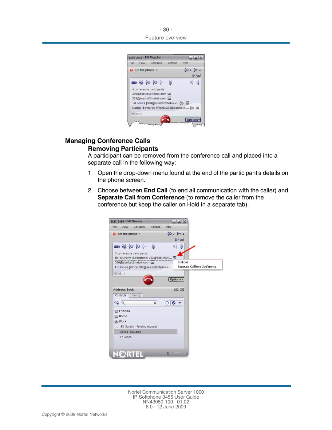 Nortel Networks NN43080-100, 3456 manual Managing Conference Calls Removing Participants 