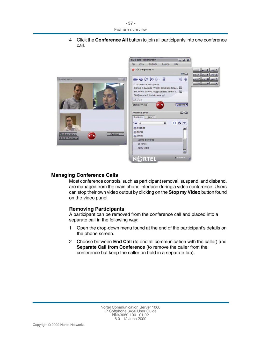 Nortel Networks 3456, NN43080-100 manual Managing Conference Calls, Removing Participants 