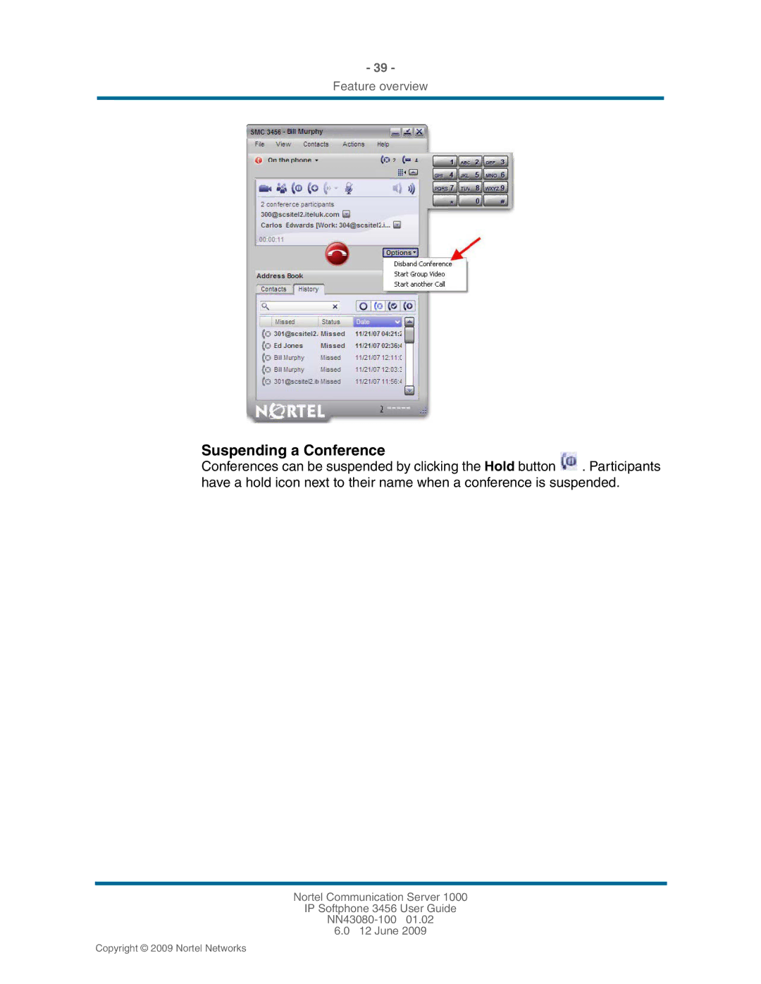 Nortel Networks 3456, NN43080-100 manual Suspending a Conference 