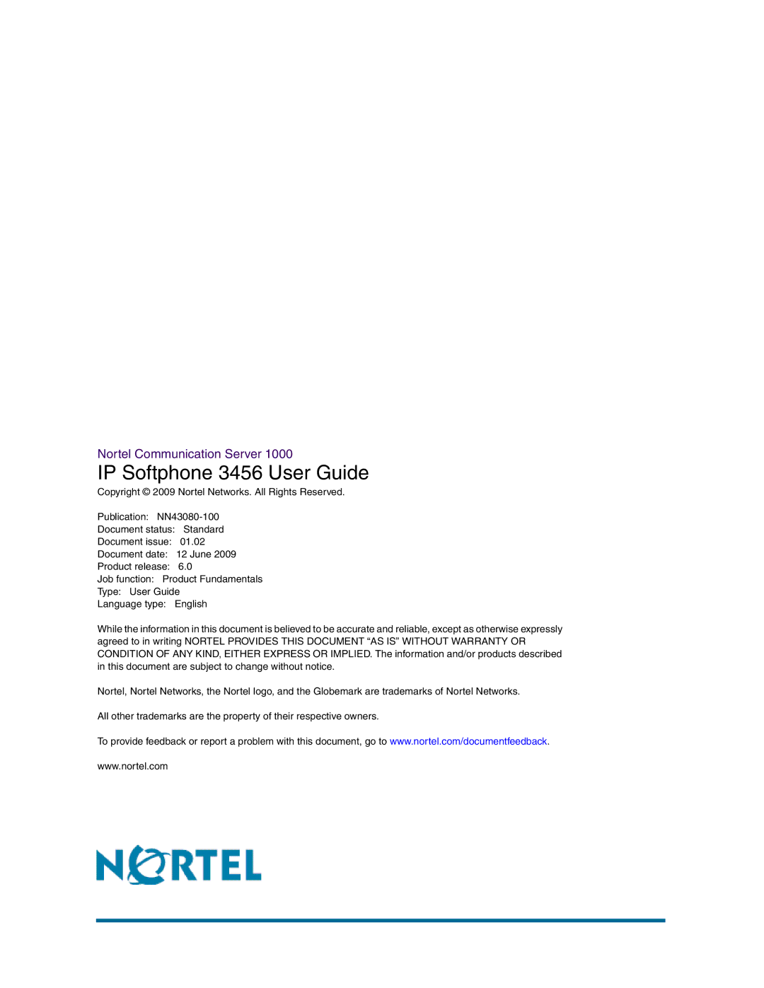 Nortel Networks NN43080-100 manual IP Softphone 3456 User Guide 