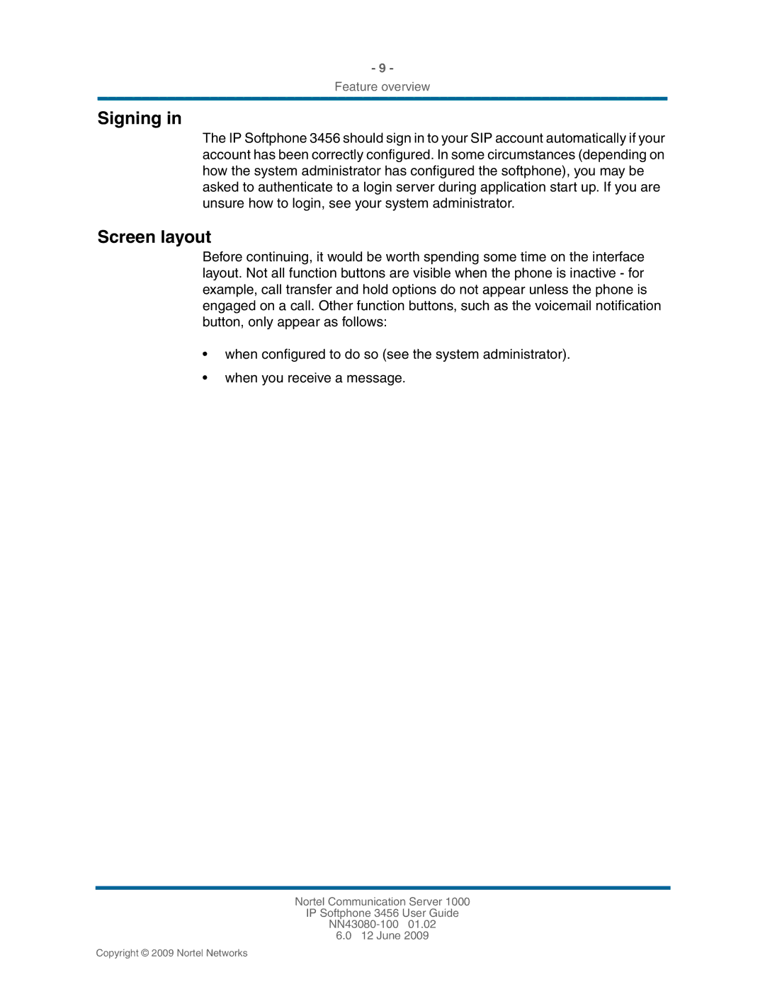 Nortel Networks 3456, NN43080-100 manual Signing, Screen layout 