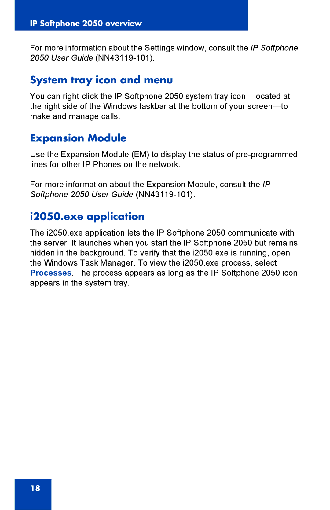 Nortel Networks NN43119-100 manual System tray icon and menu, Expansion Module, I2050.exe application 