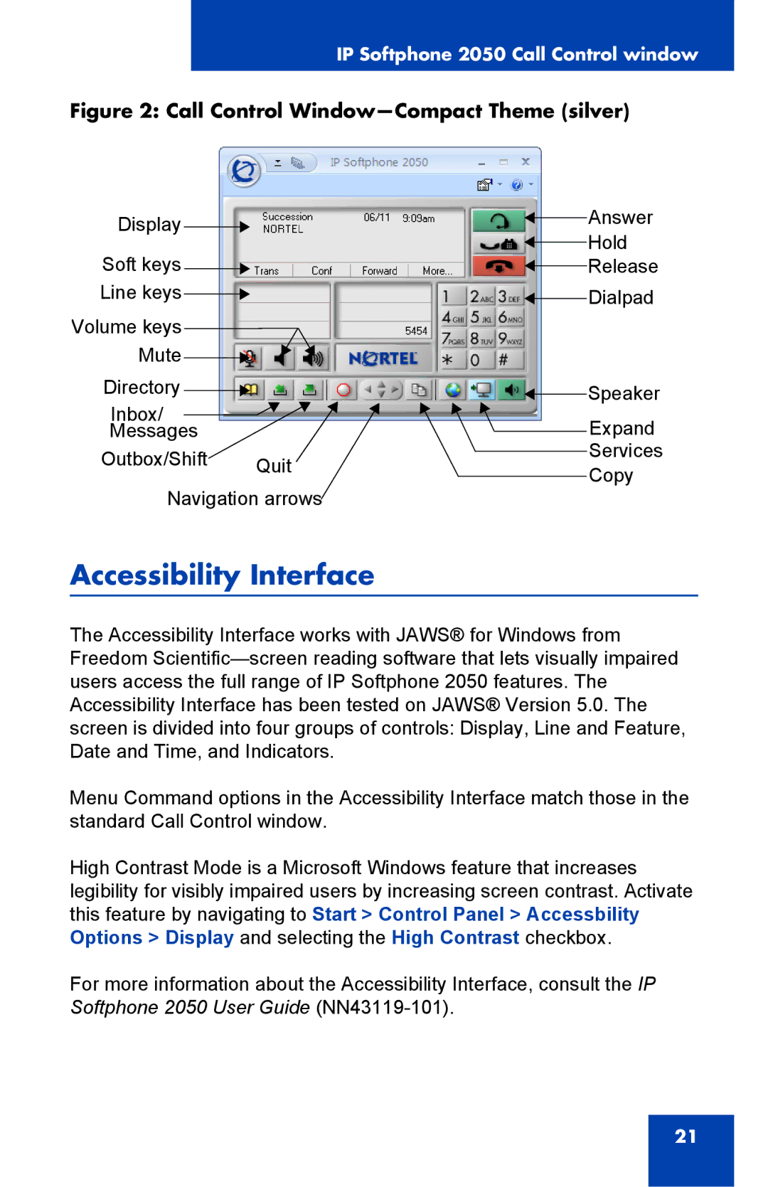 Nortel Networks NN43119-100 manual Call Control Window-Compact Theme silver 
