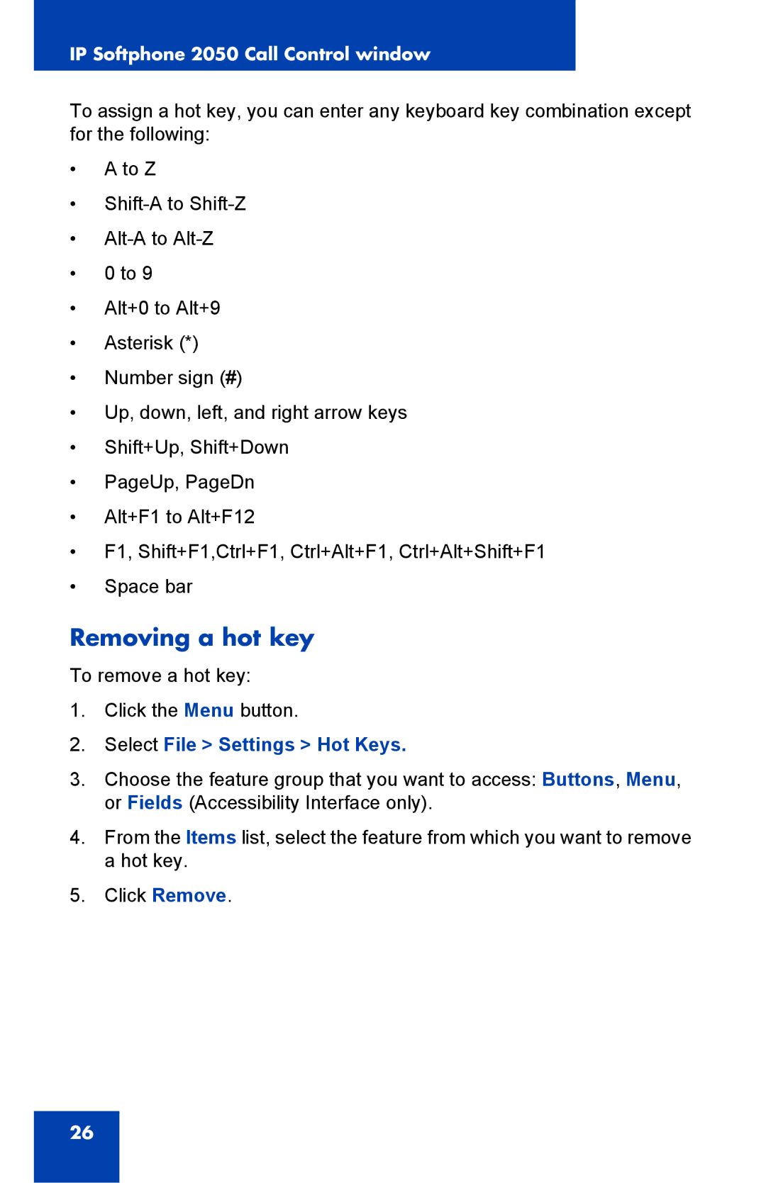 Nortel Networks NN43119-100 manual Removing a hot key 