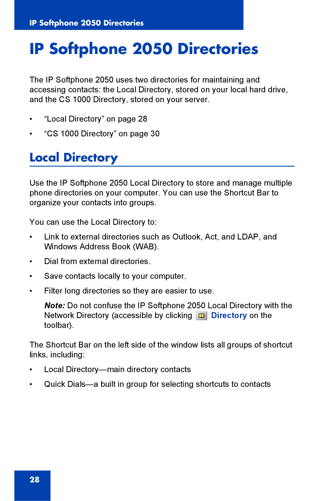 Nortel Networks NN43119-100 manual IP Softphone 2050 Directories, Local Directory 