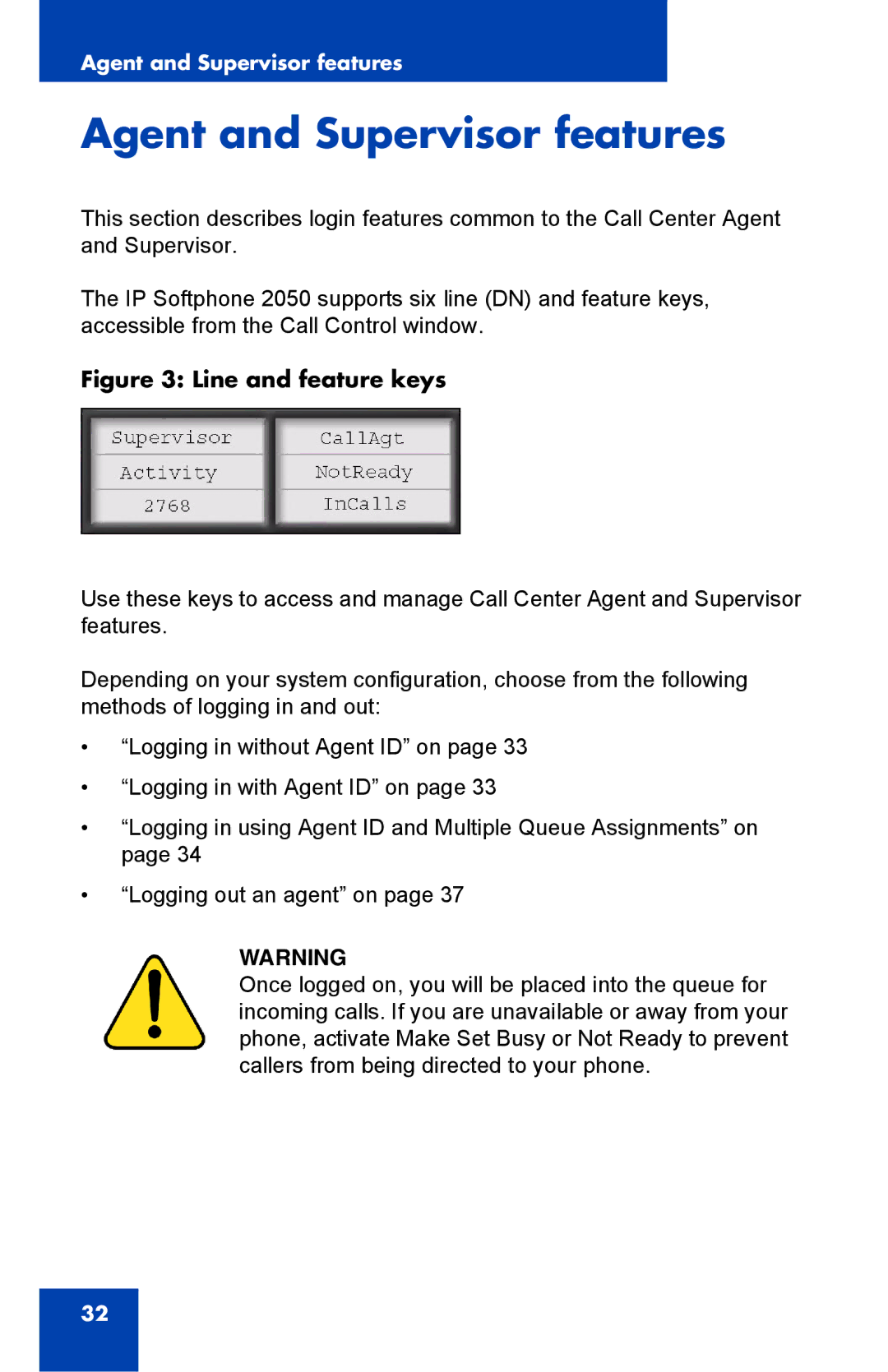 Nortel Networks NN43119-100 manual Agent and Supervisor features, Line and feature keys 