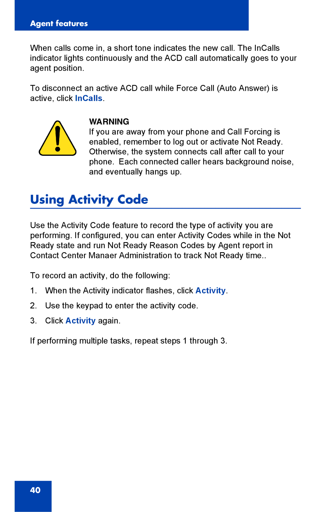 Nortel Networks NN43119-100 manual Using Activity Code 