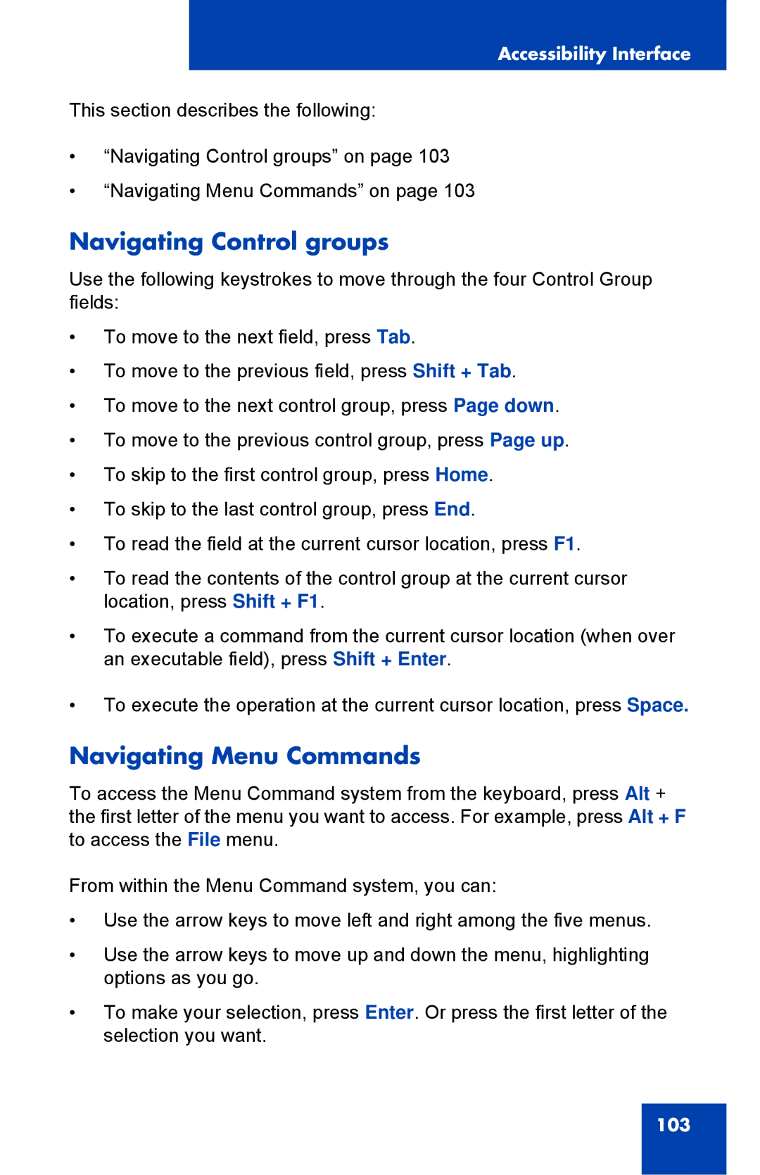 Nortel Networks NN43119-101 manual Navigating Control groups, Navigating Menu Commands 