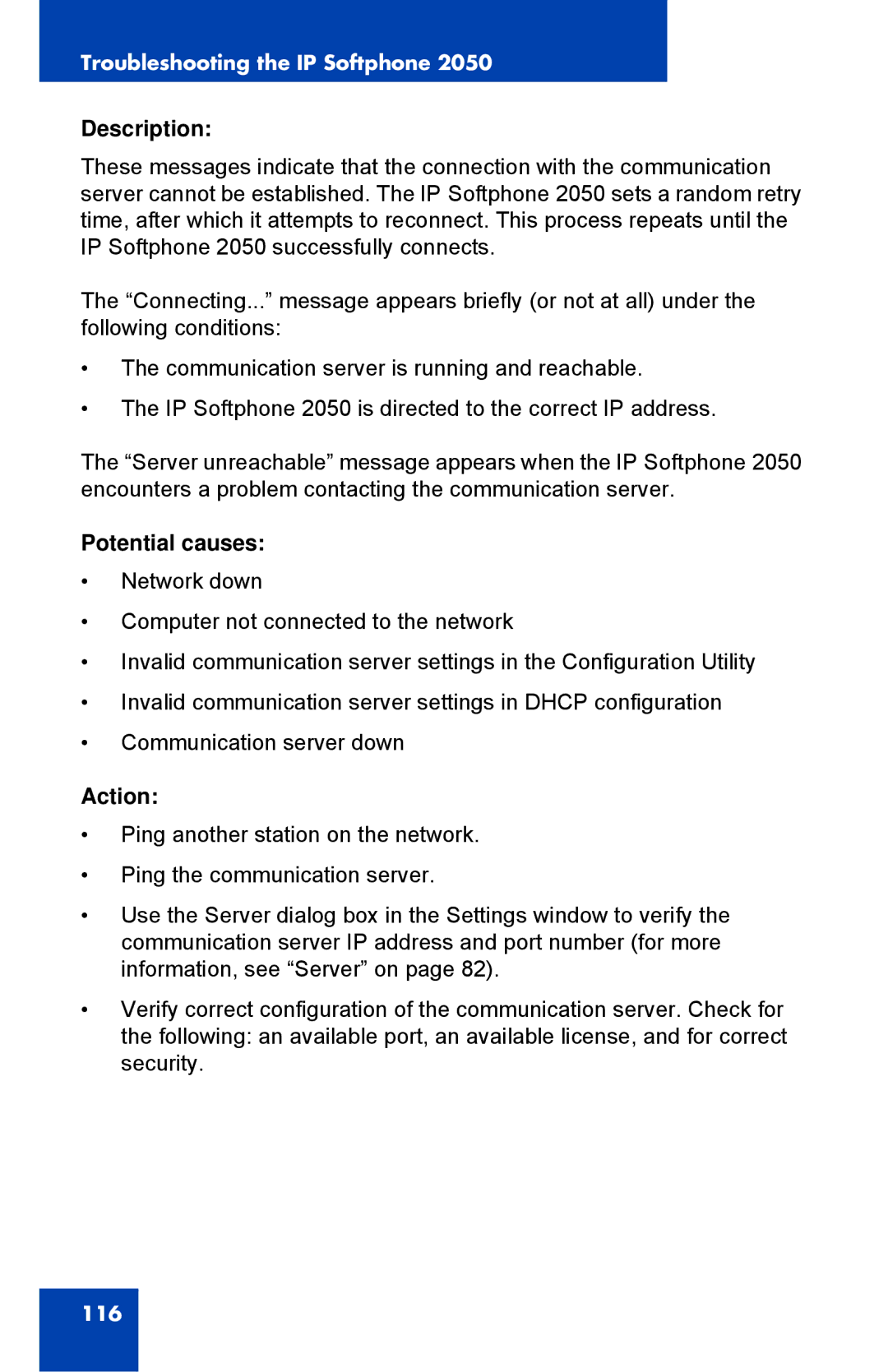 Nortel Networks NN43119-101 manual Description, Potential causes, Action 