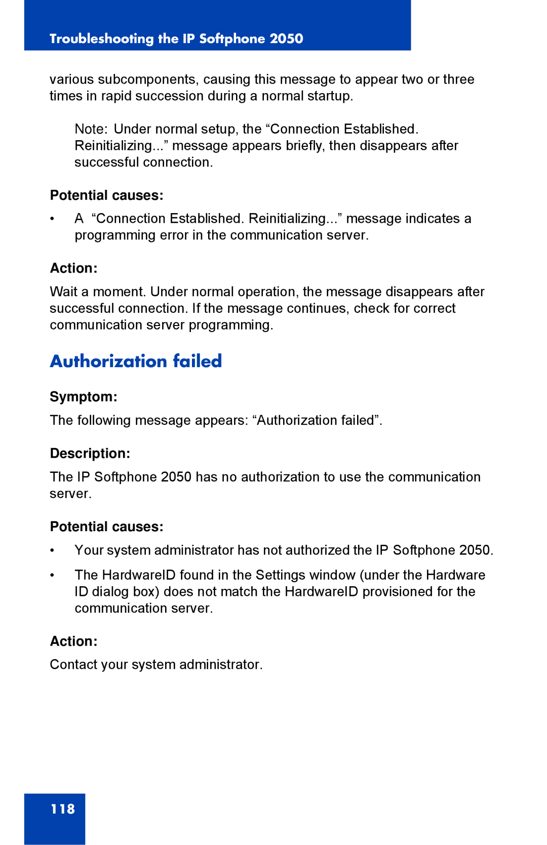 Nortel Networks NN43119-101 manual Authorization failed 