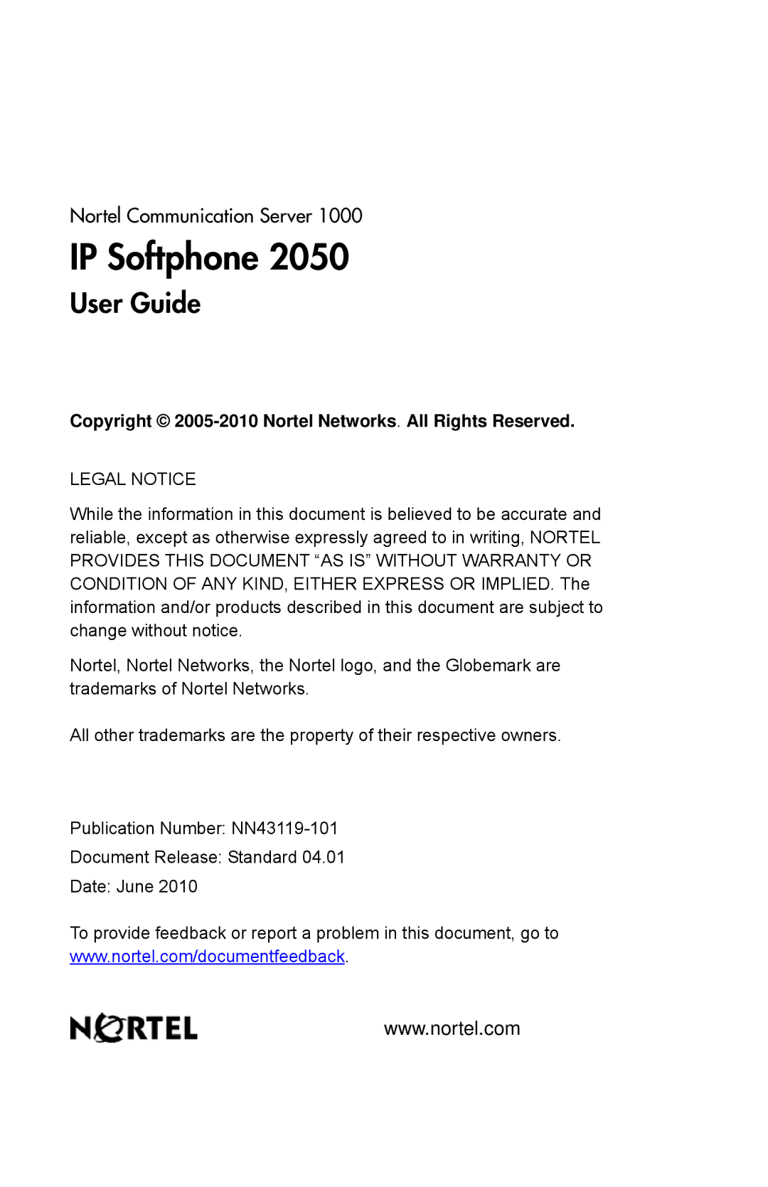 Nortel Networks NN43119-101 manual Copyright 2005-2010 Nortel Networks. All Rights Reserved 