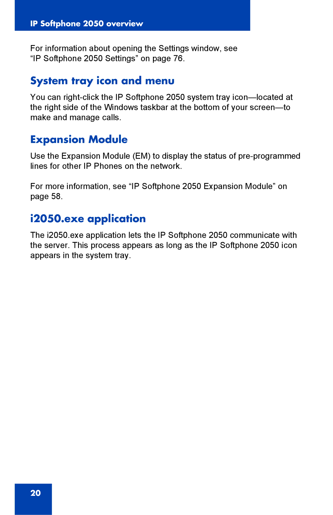 Nortel Networks NN43119-101 manual System tray icon and menu, Expansion Module, I2050.exe application 