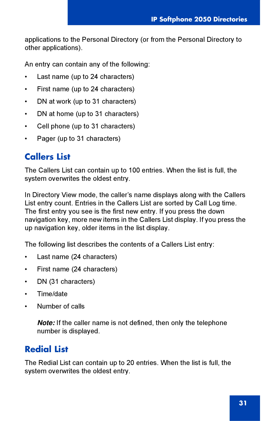 Nortel Networks NN43119-101 manual Callers List, Redial List 