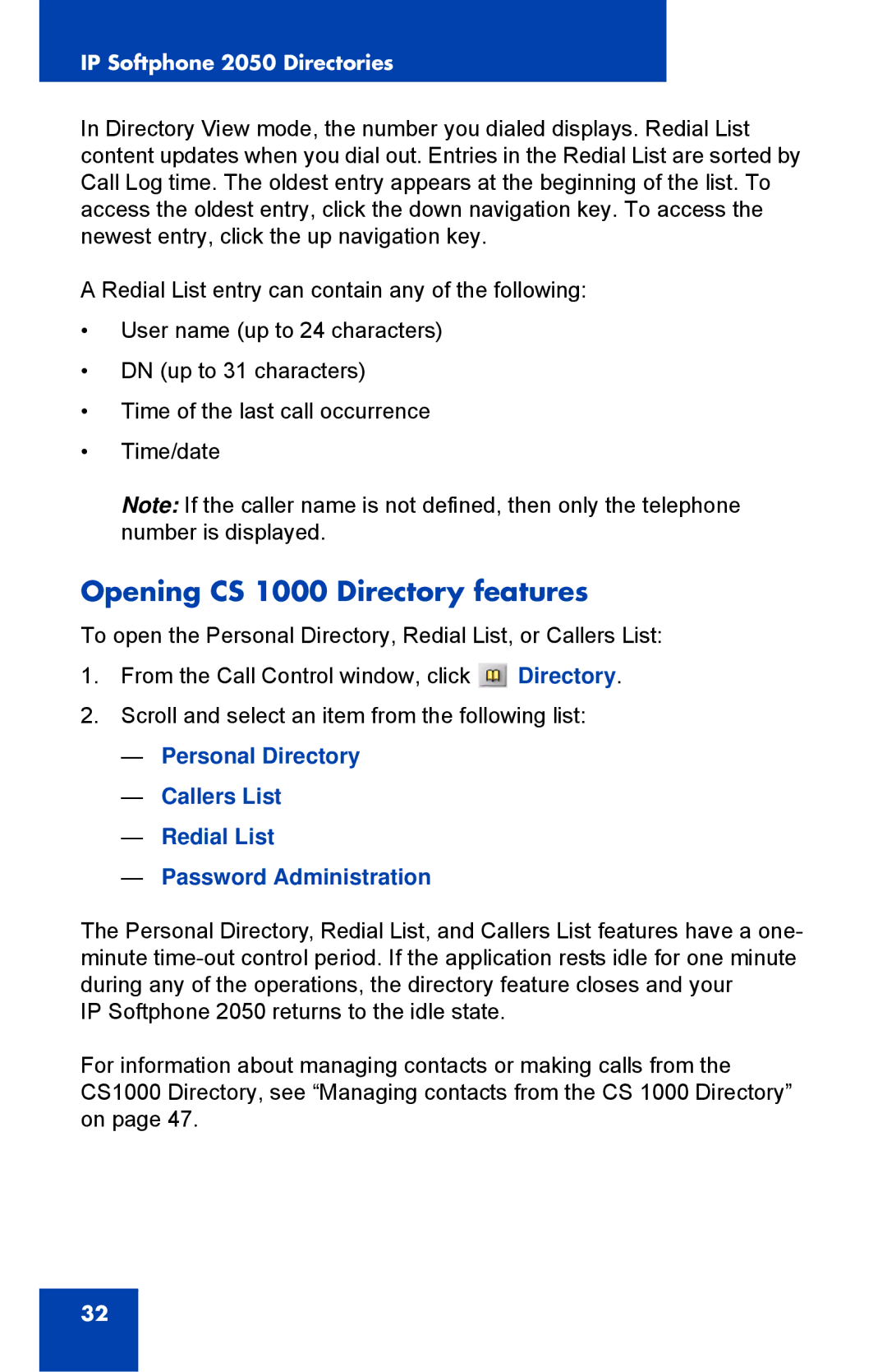 Nortel Networks NN43119-101 manual Opening CS 1000 Directory features 